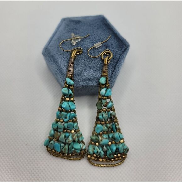 HANDMADE Turquoise Dangle Earrings - Picture 2 of 3